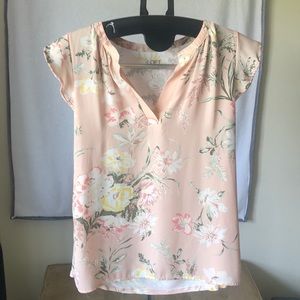 Pink floral flutter sleeve top
